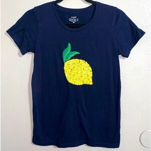 J.Crew collector Tee Navy blue sequencer lemon graphic tee size XS 100% cotton